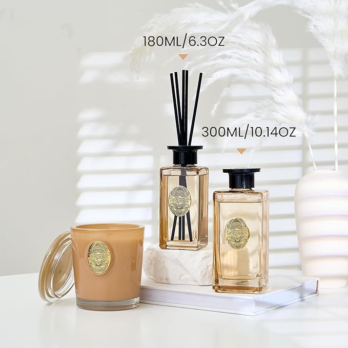 M&SENSE 10.14 oz Large Reed Diffuser Set | Cashmere Cloud Scent Oil Diffuser with Sticks | Hotel Collection Non-Toxic Essential Oil |for Bedroom Bathroom Living Room