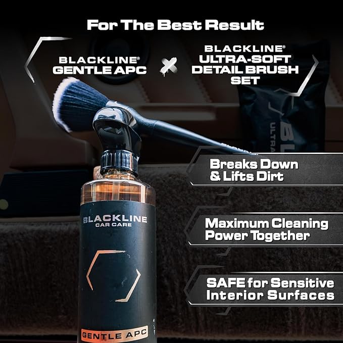 Blackline Car Detail Brushes- Luxury Car Detailing Brush Set for Interior and Exterior - Best Auto Detailing Brushes - Premium Car Detailing Brushes (Ultra Soft Bristles)