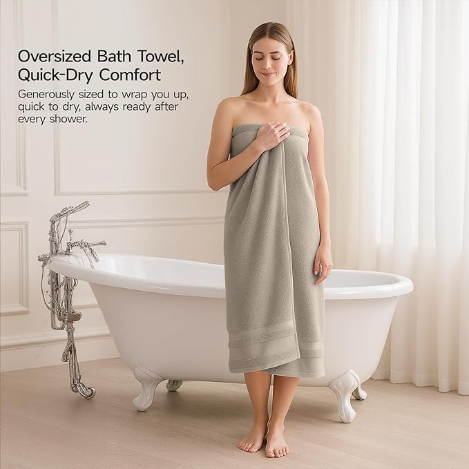 REDKISS 100% Cotton Bath Towels Set of 2, Extra Large Bath Sheets 35 X 70 Inches, 800 GSM, Quick Dry, Ultra Soft & Super Absorbent Bathroom Towel Sets for Bathroom, Gym, Spa, Pool & Hotel, Camel