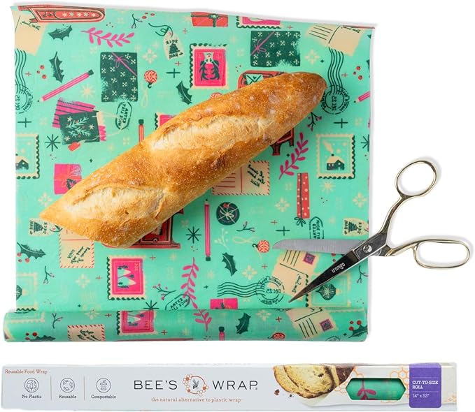 Bee's Wrap Beeswax Wraps for Food - Cut to Size Wax Paper Roll - Made in USA Reusable Waxed Paper & Bowl Covers - Organic & Eco-Friendly Alternative to Aluminum Foil & Plastic Wrap, Seasons Greetings