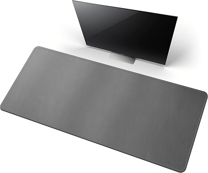 CENNBIE Desk Mat Pad Blotter Protector 47.2" x 19.6", PU Leather Desk Mat Laptop Keyboard Mouse Pad with Comfortable Writing Surface Waterproof (Grey)