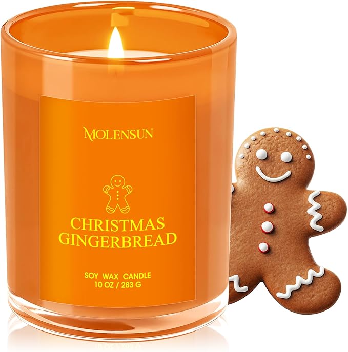 Christmas Gingerbread Candle, 10oz Soy Scented Candle for Home, Christmas Birthday & Holiday Gifts for Women & Men, Long Lasting 50+ Hour Clean Non-Toxic Burn, Elegant Winter & Christmas Home Decor