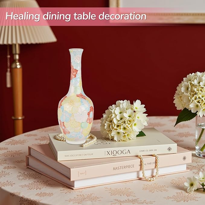 High-Temperature Fired Ceramic Vase - Non-Fading Hand-Painted Ceramic Vase with Pastel Floral Flowers for Home Decoration