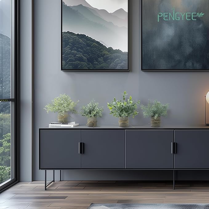 4Pcs Small Fake Plant for Home Decor, Artificial Plants Indoor for Shelf Decor, Small Artificial Plants in Pots for Kitchen Bathroom Laundry Farmhouse Room Decor