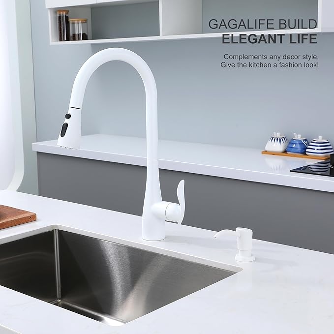 GAGALIFE Soap Dispenser for Kitchen Sink, Kitchen Sink Soap Dispenser with 17 Ounce Large Pet Soap Bottle, in Sink Soap Dispenser Refill from The Top, White