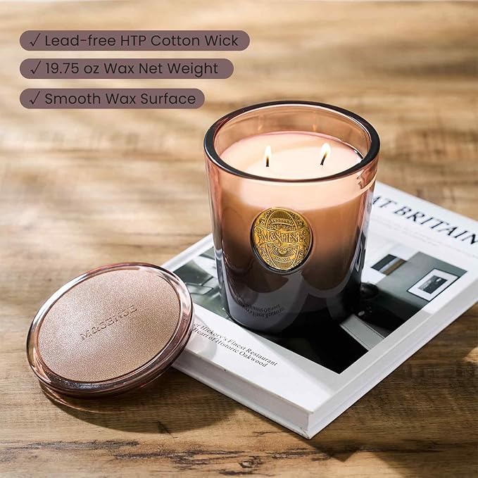M&SENSE Large Two-Wick Soy Candle | Mahogany Sandalwood & Black Brown | 19.8 oz, 120H Burn Time | Luxury Scented Candle for Relaxation, Gifting, Home Décor | Ideal for Bedroom, Office, Party Ambiance