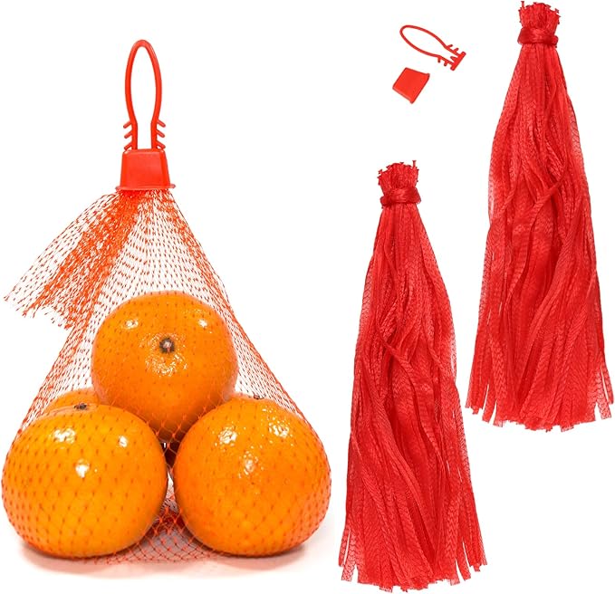 400 Pcs 22 Inch Nylon Mesh Bags, Red Plastic Produce Net with Buckles, Red Mesh Produce Bags Fruit Net Seafood Boil Bag for Onion Potato Storage