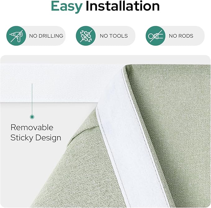 HOMEIDEAS 100% Sage Green Linen Blackout French Door Curtains, Privacy Door Window Curtains, 30 X 40 Inch Room Darkening Blinds, Thermal Insulated Shades for Bedroom, 1 Panel