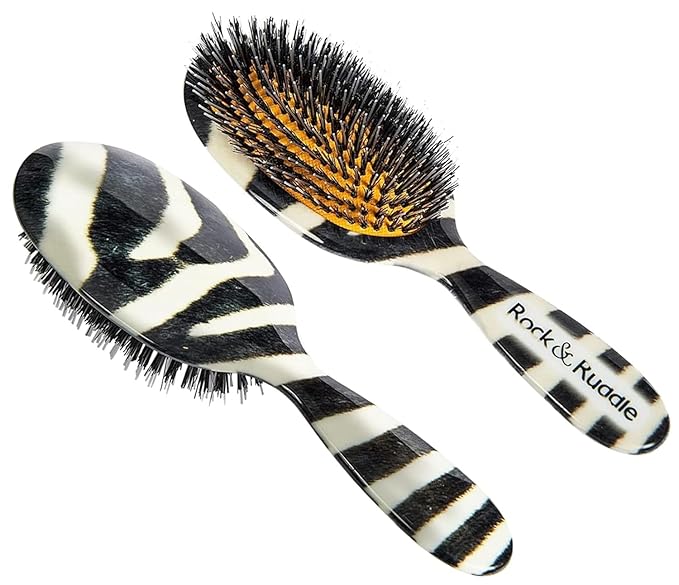 Rock & Ruddle Natural Mixed Boar Bristle Hair Brush for Women and Kids (Large, 21cm) - Perfect for Wet or Dry Hair, Detangling Smoothing Blowdrying - Designed & Made in UK - Zebra Print Design, Large