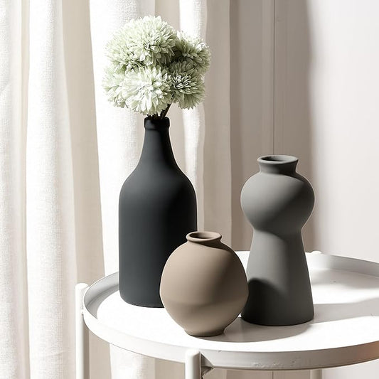 Ceramic Vase Set of 3, Nordic Minimalist Multicolor Vases Home Decor, Rustic Farmhouse Decor Pottery Vases for Bouquet Pampas Grass Dried Fresh Flowers, Living Room, Kitchen, Bedroom, Entryway Mantel