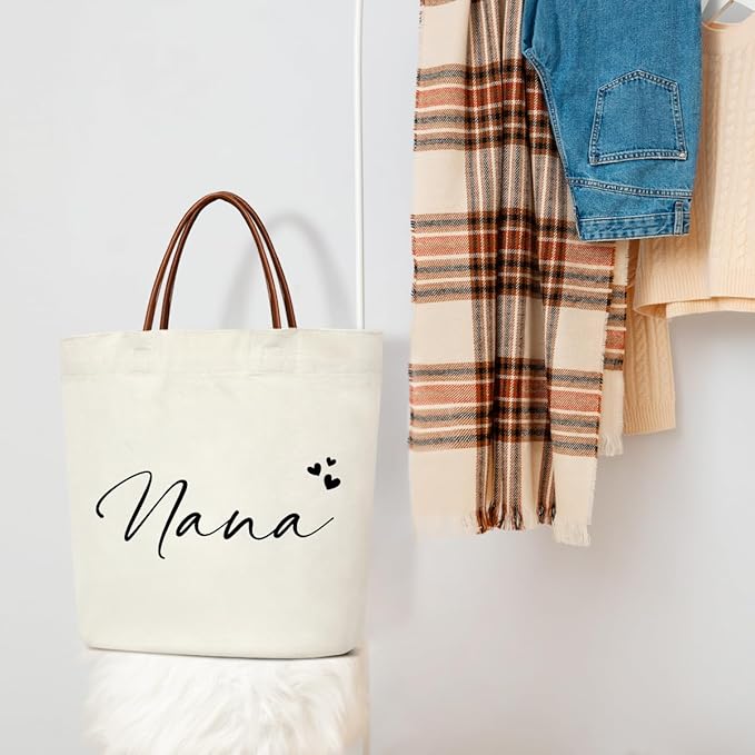 Canvas Tote Bag for Women, Birthday Gifts, Aesthetic Reusable Grocery Shopping Bags With Leather Handles