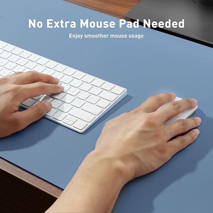 Aothia Leather Desk Pad Protector, Office Desk Mat, Large Mouse Pad, Non-Slip PU Leather Desk Blotter, Laptop Desk Pad, Waterproof Desk Writing Pad for Office and Home (48"x17", Denim Blue)