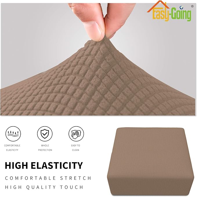 Easy-Going Stretch Ottoman Cover Folding Storage Stool Furniture Protector Soft slipcover with Elastic Bottom (Medium,Camel)