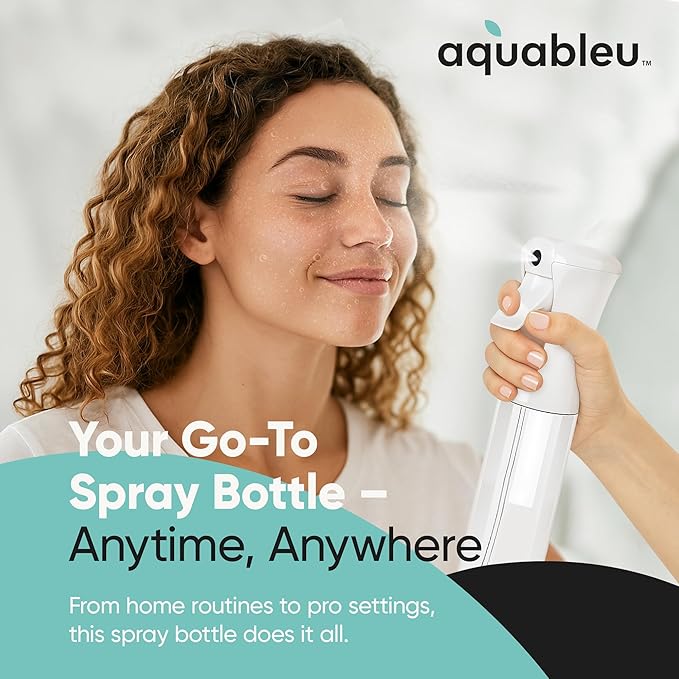 Aquableu Spray Bottle for Hair – Continuous Mist Spray Bottle for Hair Care, Styling, Cleaning, Plants, Pets & Essential Oils (Pack of 2 - Clear, 10oz)