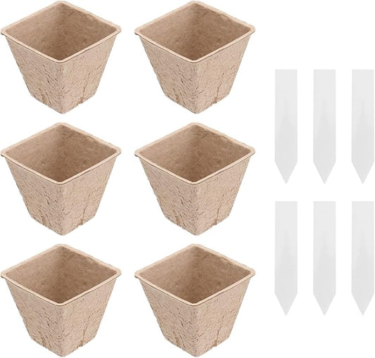 40pcs Biodegradable Pulp Planting Flower Pots Germination Starter Cups with Labels for Seedling Growth Breathable Containers for Garden Nursery