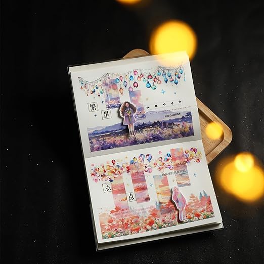 PET Christmas Washi Tape Stickers Set,3 Rolls Lighting Scrapbook Tape Stickers for Journaling,Junk Journal Supplies,DIY Craft,Notebook,Phone Case(Star Light)