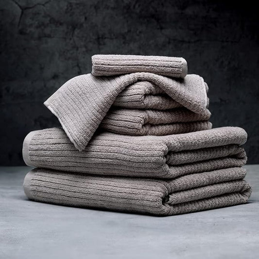 LUXOME Luxury Performance 6-Piece Bath Towel Set | Dual-Loop Design | Ultra Soft | Highly Absorbent | Quick Drying | Oyster (Tan)