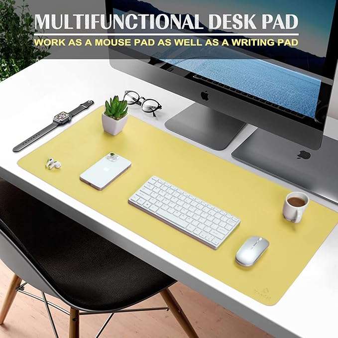 K KNODEL Small Office Leather Desk Mat, Mouse and Keyboard Pad, Computer and Laptop Mat, Desktop Protector and Cover, Writing Pad and Blotter (23.6"x13.8", Yellow)