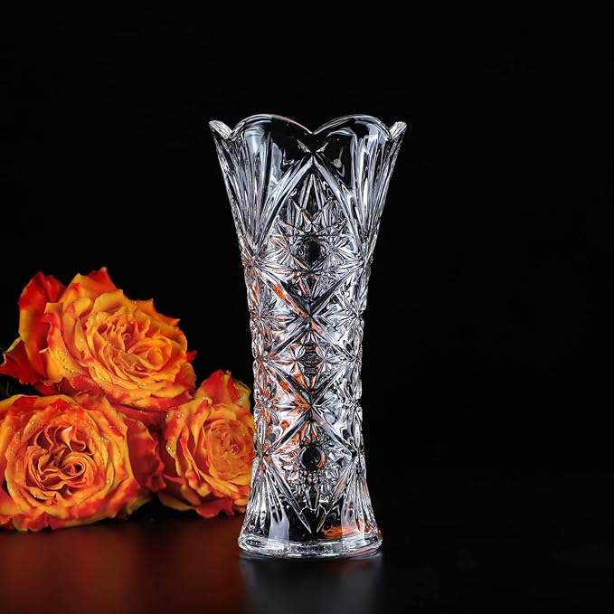 Kanpura 7.6" Clear Glass Flower Vase,Thickened Crystal Glass Vase for Flowers & Decor,Sunflower Design (1 Piece)