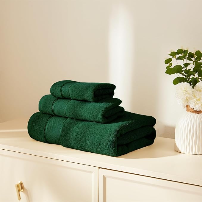 Marvione Bath Towels Set 6 Piece, 100% Turkish Cotton Highly Absorbent and Soft Towels for Bathroom 2 Bath Towels 2 Hand Towels 2 Washcloths, Deep Green