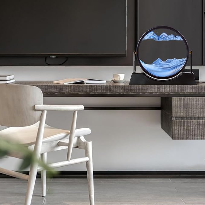 ZSDSZDZY Moving Sand Art Picture Liquid Motion, 3D Quicksand Décor, Deep Sea Sandscapes with Display Flowing Sand Frame for Relaxing, Desktop Office Home Decoration (Blue)