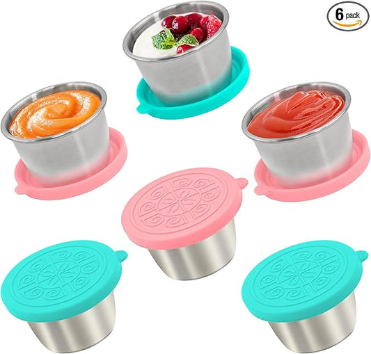 6x2.7 Oz Salad Dressing Container to Go,Handy Leakproof Stainless Steel Meal Prep Containers Reusable,Sauce Containers for Lunch Box, Picnics, Travel, Office and Kitchen Storage