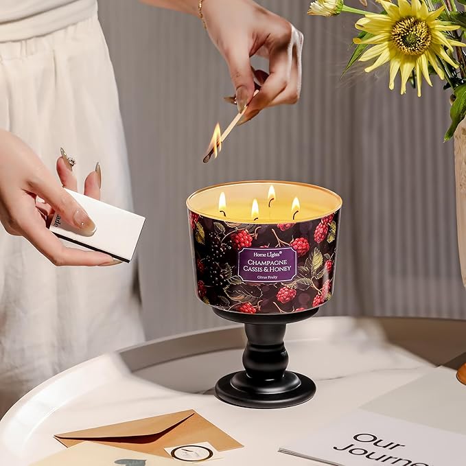 HomeLights Scented Candles for Women & Men, 18oz Candle Jars Aromatherapy 4-Wick Candle, Ideal for Eclectic Mixed Styles Home Decor and Gifts, Champagne Cassis & Honey