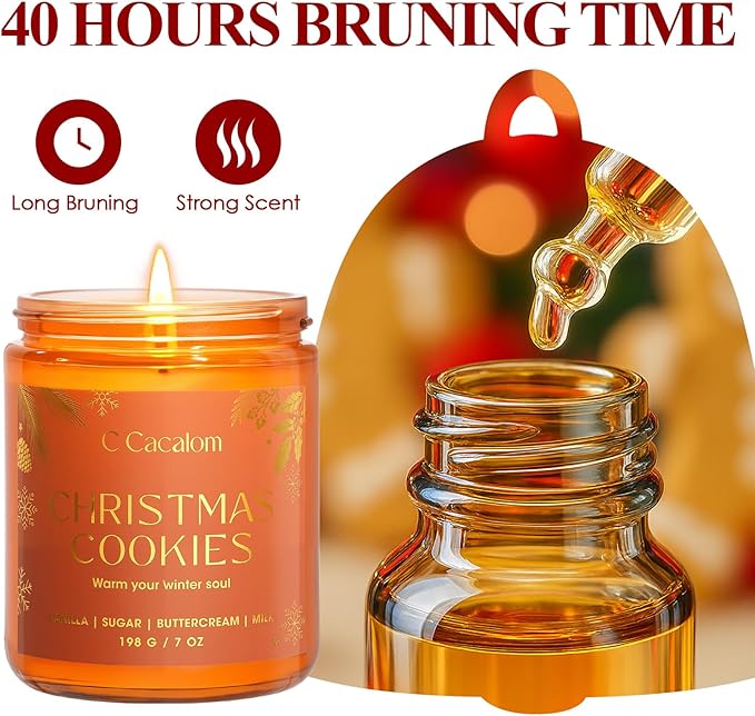 Christmas Soy Candles for Christmas Home Decor Non-Toxic Aromatherapy Scented Candles for Holiday Christmas Gifts, Cozy Cute Jar Candle, Winter Candle for Women Men, Christmas Cookies Vanilla Candle
