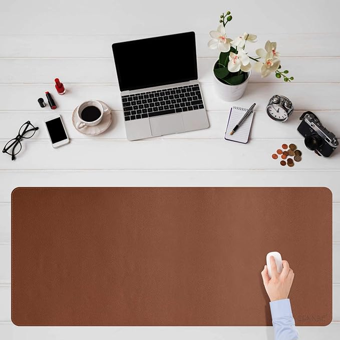 CENBBIE Leather Desk Mat Protector Super Large 51.18"x23.62" Desk Blotter Pad - Waterproof Writing Desk Accessories - Extended Non-Slip Rectangular, Laptop Keyboard Mouse Pad(Brown)