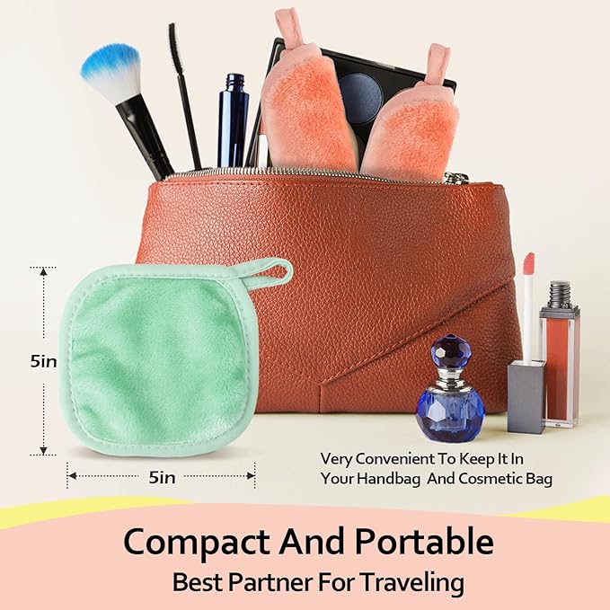 HOMEXCEL Makeup Remover Cloth 12 Count (Pack of 1), Reusable Makeup Remover Pads, Washable Ultra Soft Facial Cleansing Cloths for All Skin Types, 5 X 5 In, Green