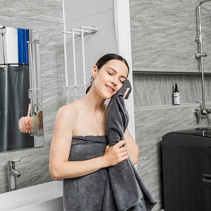 JML Large Bath Towels for Adult, Microfiber Towels for Body, 1.5 lbs, Pack of 2, 30" x 60", Soft Absorbent, No Fading, Lint-Free for Hair Wrap, Bathroom, Dorms, Hotel, Swim, Pool, Shower, Grey