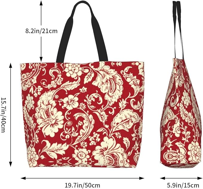 Tote Bag Shoulder Bags for Women Grocery Shopping Bag Reusable Bags Boho-Red Paisley 1