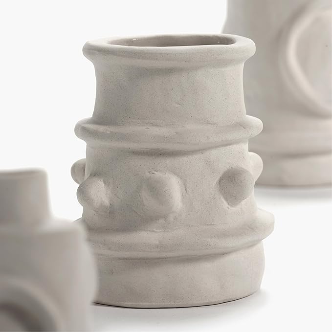 Serax Flower Vase | Marie by Marie Michielssen | Set of 6 | White Stoneware Home Decor Living Room for Coffee Table or Kitchen | Modern Entryway Table Decor or for Shelves | Unique Centerpiece Vases