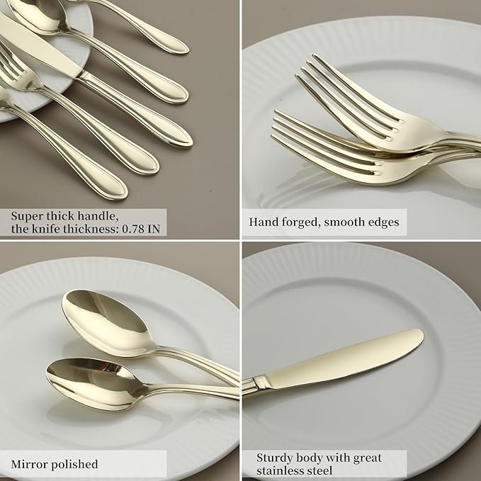 Silverware Set, 60-Piece Stainless Steel Flatware, 18/0 Stainless Steel Utensils, Dishwasher Safe, Modern Tableware for Home & Kitchen Dining