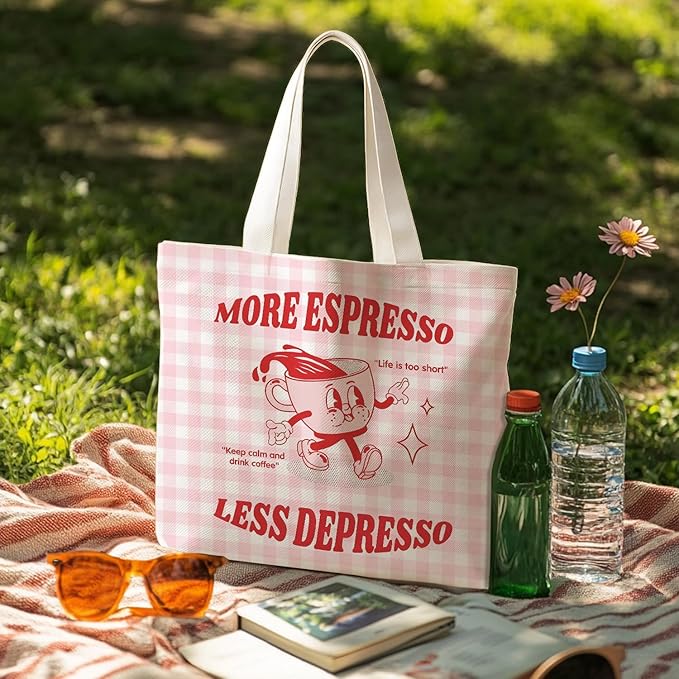 Animals-Flowers-Fruits-Bow Valentines Canvas Heart Tote Bag, Coquette Reusable Shopping Grocery Bags