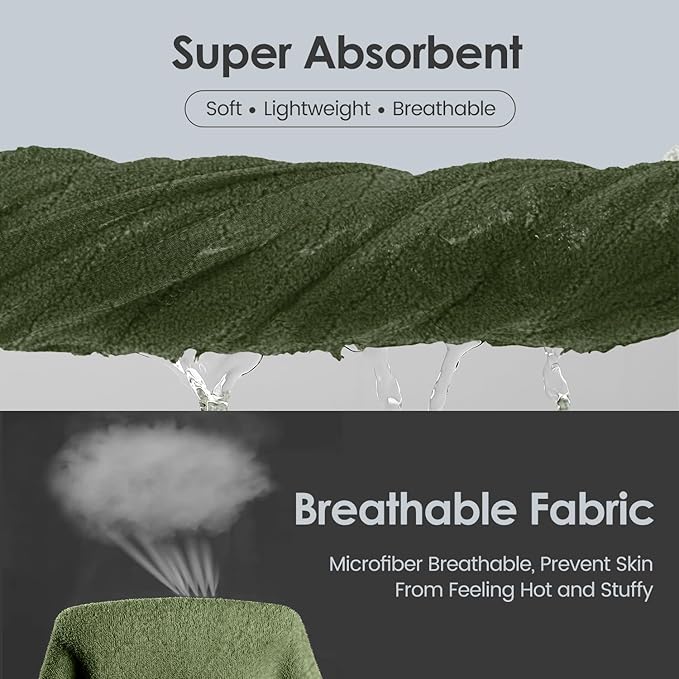 JML Microfiber Bath Towels, Oversized, Ultra Soft, Super Absorbent and Fast Drying, No Fading Large Bathroom Towel Set for Sport, Travel, Fitness (Coral Fleece - Olive-Green, 30 in x 60 in)