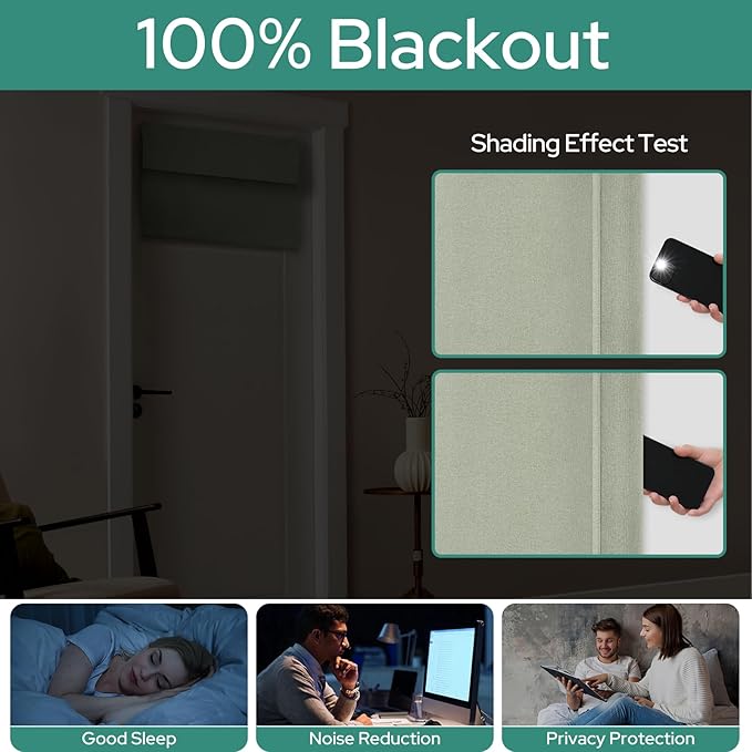 HOMEIDEAS 100% Linen Blackout French Door Curtains, Privacy Small Door Window Curtains, 26 X 20 Inch Shades for Front Window, Thermal Insulated Covering, 1 Panel, Sage Green