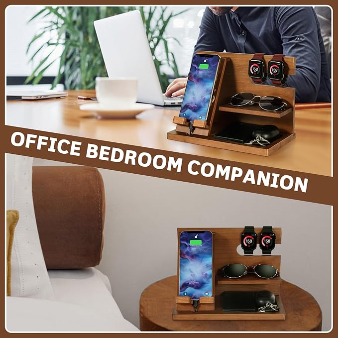 Fathers Day for Dad, Dad Birthday Gifts, Wood Phone Docking Station, Nightstand Organizer, Gifts for Dad, Christmas Father's Day Dad Gifts from Daughter Son, Organiser Birthday Presents for Dad