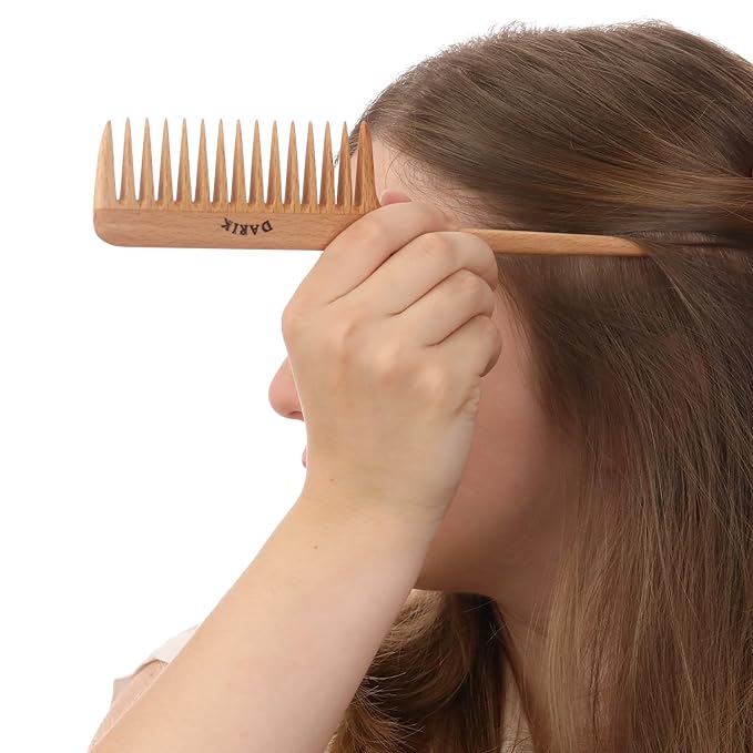 Wide Tooth Wooden Comb Handmade - Natural Vintage Style Wide Tooth Comb for Curls Gentle Styling - Anti-Static Wood Hair Combs For Women Detangling (Wide Tooth Tail Comb)