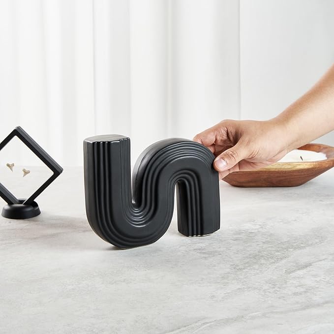 Restaurantware-Table Art Flower Vase, 1 Minimalist Vase - S-Shaped Style, for Fresh Or Artificial Flowers, Black Ceramic Piece for Home Decor, Kitchen, Home, Living Room, Office, and More