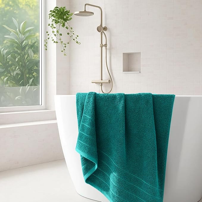 DAN RIVER Bath Towels Set of 4, 30 x 60 Inches, 100% Cotton, Larger & Lighter Weight, Quicker to Dry, Super Soft and Absorbent, Ideal Hotel Towels for Daily Use, Teal