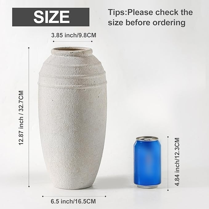 Rustic Farmhouse Flower Vase - 12.87 inch Tall Ceramic Vintage Vase for Home Decor, Living Room Shelf Decor, Enterway Table Decoration