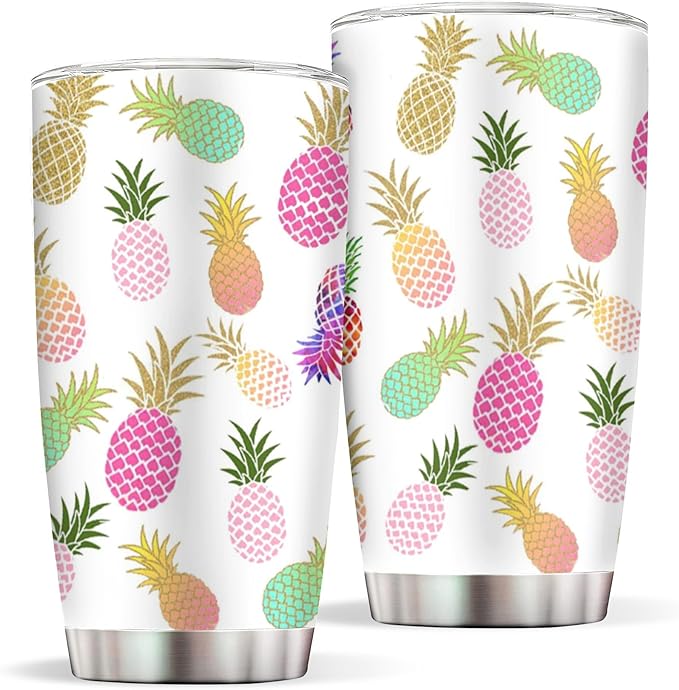20 oz Pineapple Insulated Tumblers with Straw and Lid, Reusable Stainless Steel Coffee cup Travel Mug for Women's Hot and Cold Drinks Gift