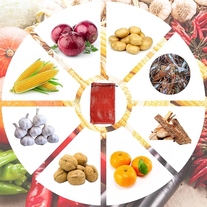 50 Pack Mesh Onion Bags, 11"×18" Reusable Vegetable Produce Bags 10LB with Drawstring for Onions Vegetables Crawfish Citrus Firewood