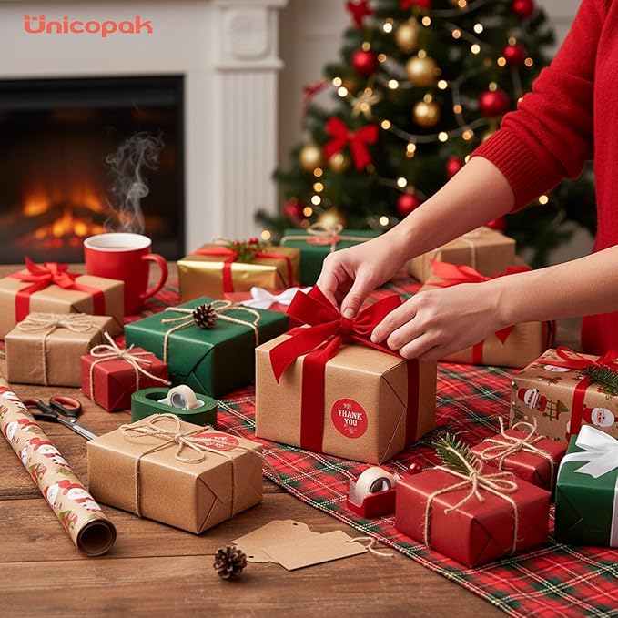 UnicoPak 50 Pack 4x4x4 Christmas Red Gift Boxes - Holiday Boxes With Lids for Presents, Ornaments, Candles, Mugs, Crafting - for Christmas Birthday, Party