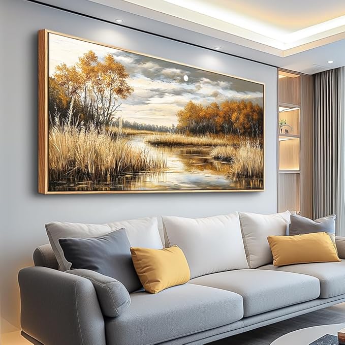 QIYILEXWART Canvas Wall Art For Living Room Wall Decor For Bedroom Office Wall Decoration Trees and Rivers Landscape Painting Farmhouse Pictures Artwork Room Aesthetic Home Decor 20x40 In