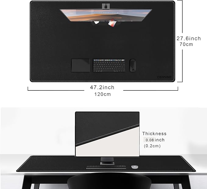 CENNBIE Leather Desk Pad Large, 47.2" x 27.5" Desk Mat Blotter Protector, Extended Non-Slip Mouse Pad, Waterproof PU Leather Desk mat for Desktop Office and Home (Black)