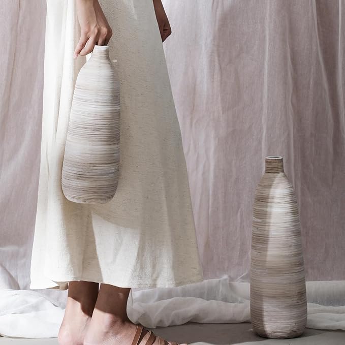 ALMA 18 inch Extra Tall Floor Vase for Home Decor, Large Earthy Vessel for Tall Pampas Grass & Dried Flowers, Cream Beige Ceramic Vase for Centerpieces, Living Room, Entryway Mantel, Bookshelf