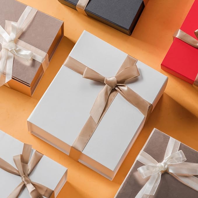 LIFELUM White Gift Box 13.85 x 8.35 x 4.45 inch Wedding Gifts Box for Bridesmaid Proposal Gifts for Gifts with Card, Ribbon, Shredded Paper Filler Shirt Boxes for Presents (1 Pcs)