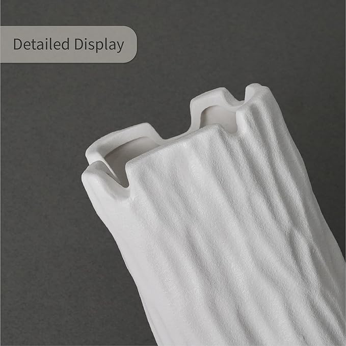 White Matte Ceramic Vase, Organic Nature Shape, 7.5 Inch Boho Nordic Ins Style Decorative Flowers Vase, Living Room Bedroom Entryway Minimalist Centerpiece Decor, Birthday Gifts for Women